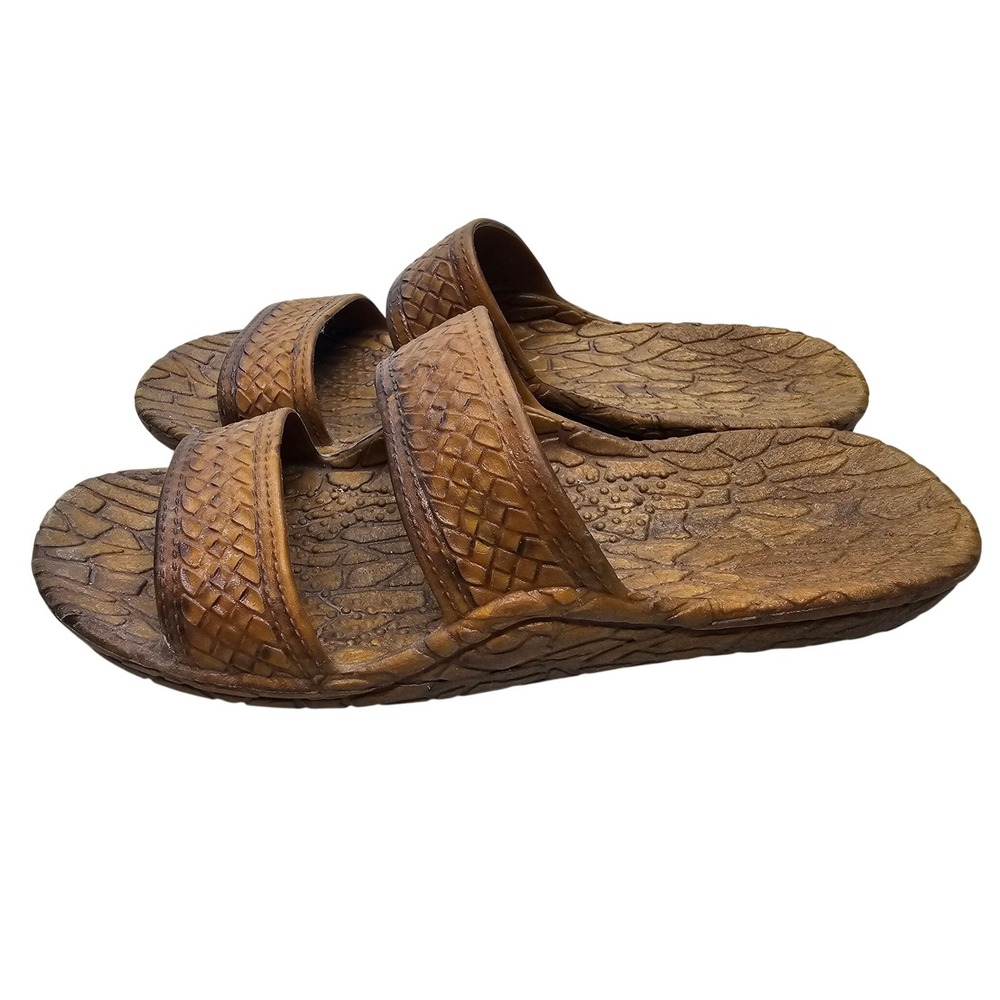 Pali Hawaii Jesus Sandals Brown‎ Double Strap Slide Jandals Womens 7 Mens 5